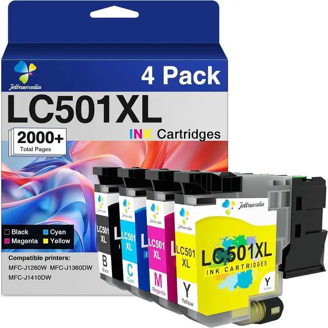 Main image of LC501XL Ink Cartridges for Brother Printer MFC-J1360DW, LC501XL Compatible for Brother LC501 Ink Cartridges for MFC-J1360DW MFC-J1260W MFC-J1410DW (4-Pack, Black Cyan Magenta Yellow)
