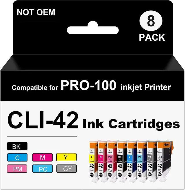 Main image of CLI-42 Pro 100 Ink Cartridges Compatible for Compatible for PRO-100 PRO-100S Printer (8 Pack)