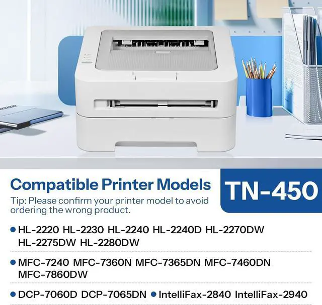 Alt view image 3 of 6 - TN450 TN-450 Toner Cartridge Black Replacement for Brother TN450 TN-450 TN 450 HL-2240D HL-2275DW HL-2280DW MFC-7860DW DCP-7060D DCP-7065DN IntelliFax-2840 IntelliFAX-2940 Printer 4 Pack