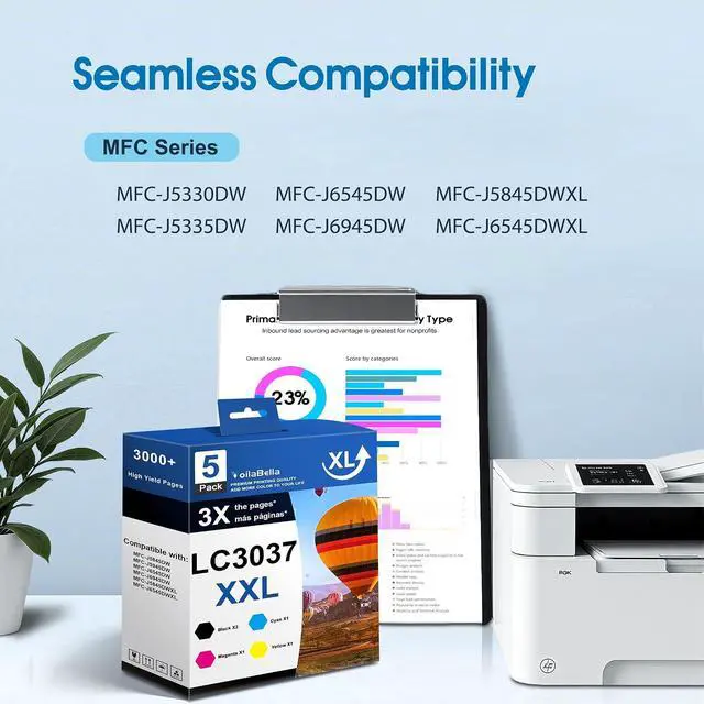 Alt view image 2 of 6 - LC3037XXL Ink Cartridge Set (5-Pack) High Yield Replacement for Brother LC3037 LC3037XXL Ink Cartridge Work with MFC-J5945DW MFC-J5845DW MFC-J5845DWXL MFC-J6545DW MFC-J6545DWXL MFC-J6945DW Printer