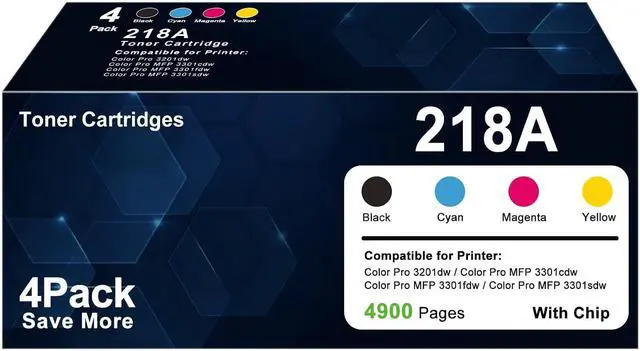 Main image of 218A 218X Toner Cartridges Replacement Compatible for HP 218A 218X Toner W2180A W2180X 218 Works for MFP 3301fdw 3301sdw 3301cdw Color Pro 3201dw Printer Black Cyan Magenta Yellow with Chip (4Pack)