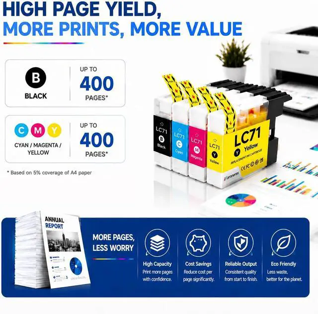 Alt view image 3 of 7 - LC71 Ink Cartridge 4Pack Black Cyan Magenta Yellow LC71BK LC71C LC71M LC71Y