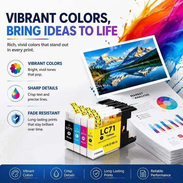 Alt view image 4 of 7 - LC71 Ink Cartridge 4Pack Black Cyan Magenta Yellow LC71BK LC71C LC71M LC71Y