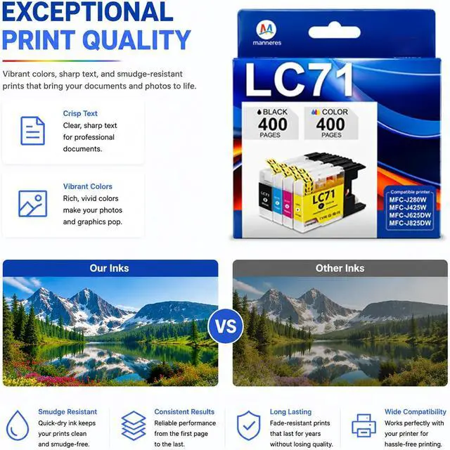 Alt view image 6 of 7 - LC71 Ink Cartridge 4Pack Black Cyan Magenta Yellow LC71BK LC71C LC71M LC71Y