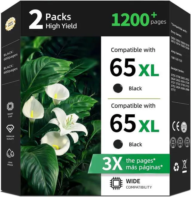 Main image of 65XL Ink Cartridges Replacement for HP 65 XL Black Pack for HP65 HP65XL with Printer Deskjet 3755 3758 3772 3752 3720 3722 2600 2622 2652 2655 2624 2635 2640 Envy 5055 5000 5070 5052 5010 AMP 100 120