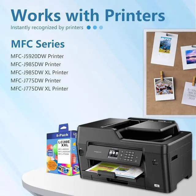 Alt view image 2 of 6 - LC20E Ink Cartridges Super High Yield 5 Pack Replacement for Brother LC20E