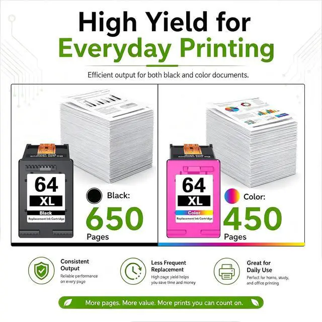 Alt view image 3 of 6 - 64 64XL Black Tri-Color Ink Cartridges Replacement for HP 64XL Ink