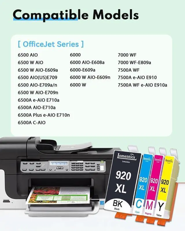Alt view image 2 of 7 - 920XL High Yield Ink Cartridges (4-Pack, Black/Cyan/Magenta/Yellow) Compatible 920XL 920 XL Ink Cartridges Replacement for HP 920XL 920 Ink Work with Officejet 6000 6500 6500A 7000 7500 7500A Printer