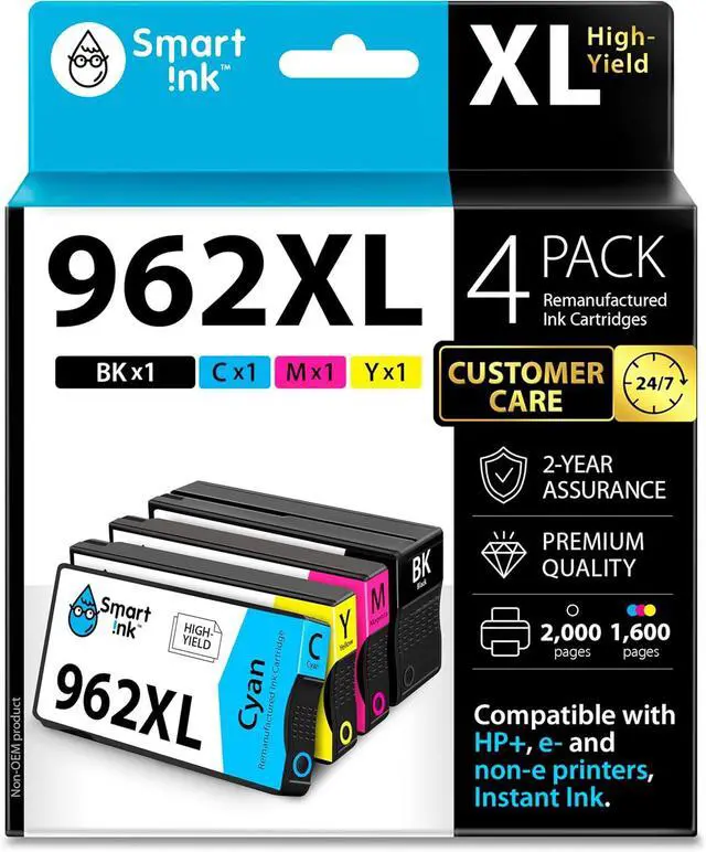Main image of Smart Ink Remanufactured Ink Cartridges Replacement for HP 962XL 962 XL Combo Pack (962XL Black, Cyan, Magenta, Yellow) to use with OfficeJet Pro 9015e 9018e 9025e 9012e 9015 9010 9012 9018 9020 9025
