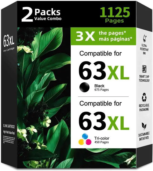 Main image of 63XL Ink Cartridge Replacement for HP 63 XL HP63 Black/Color Combo 2 Pack for Envy 4520 4512 4510 Officejet 4650 5258 5200 3830 5255 4655 4652 5252 Deskjet 3630 3632 2132 1112 3631 2130 3634 Printer
