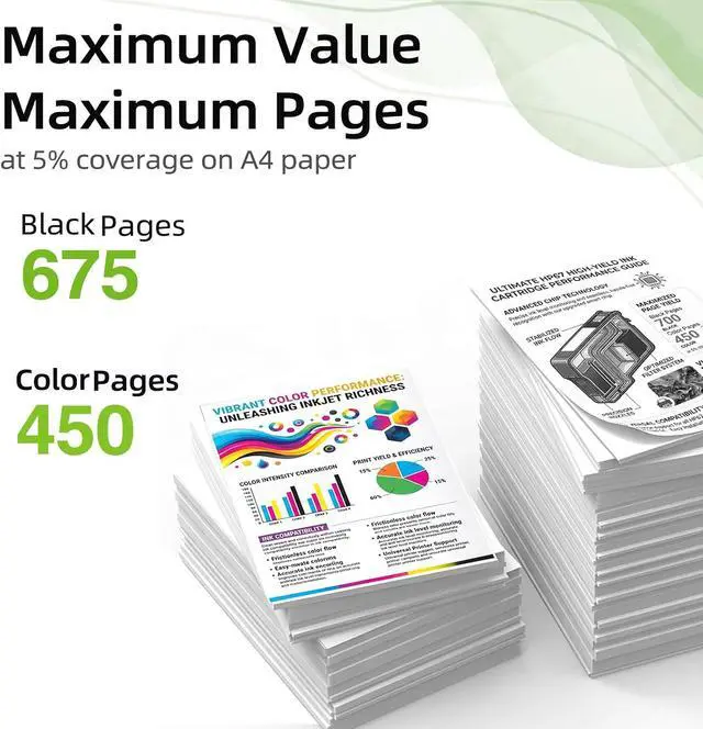 Alt view image 4 of 7 - 63XL Ink Cartridge Replacement for HP 63 XL HP63 Black/Color Combo 2 Pack for Envy 4520 4512 4510 Officejet 4650 5258 5200 3830 5255 4655 4652 5252 Deskjet 3630 3632 2132 1112 3631 2130 3634 Printer