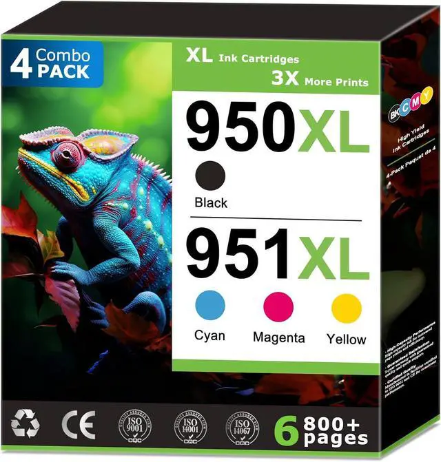 Main image of 950XL 951XL Ink Cartridges Replacement for HP 950 951 Ink Cartridges Combo Pack Compatible with HP OfficeJet Pro 8100 8600 8610 8615 8620 Printer (4 Pack), 950 Black 951 Color, Updated With V17.2.1