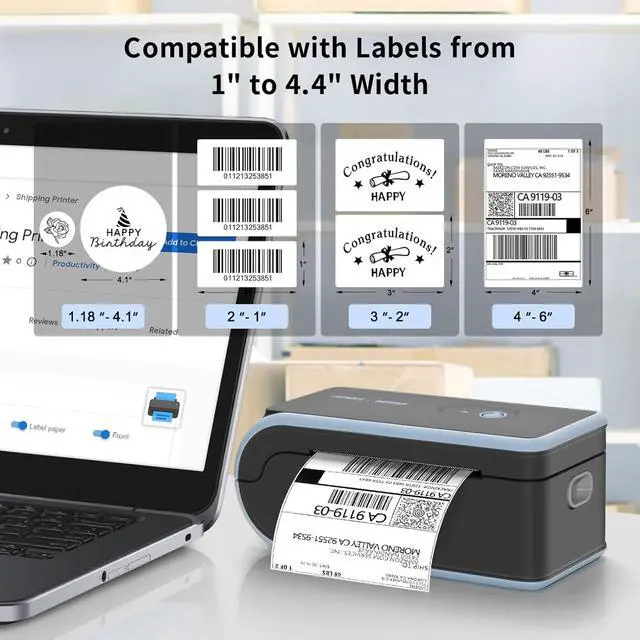 Alt view image 2 of 7 - JADENS Bluetooth Thermal Label Printer, Wireless with Built-in Paper Bin