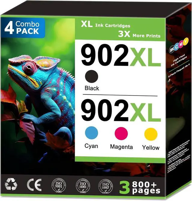 Main image of 902XL Ink Cartridges Replacements for HP 902 Ink Cartridges Combo Pack (4 Pack), Compatible with HP OfficeJet Pro 6968 6978 6950 6958 6979 6962 Printers, 902 Black and 902 Color (Cyan Magenta Yellow)