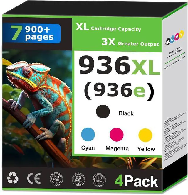 Main image of 936XL 936e Ink Cartridges Combo pack Replacement for HP 936 Ink Cartridges Black and Color,Work for OfficeJet Pro 9125e 9120e 9730e 9135e 9122e 9128e 9110b 9130b Update with V19.8.1 Chip (4 Pack)