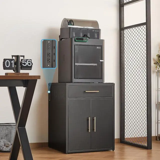 Main image of LEYNOT Metal 3D Printer Table, with Filament Storage, Silent Desk Pad, Charging Station & Drawers - Dustproof, Heavy-Duty for Home Office and Studio (Double Door Style - Black)