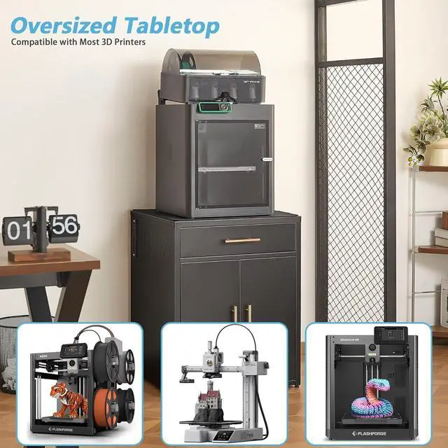 Alt view image 2 of 6 - LEYNOT Metal 3D Printer Table, with Filament Storage, Silent Desk Pad, Charging Station & Drawers - Dustproof, Heavy-Duty for Home Office and Studio (Double Door Style - Black)