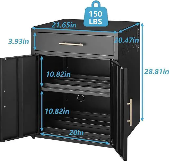 Alt view image 3 of 6 - LEYNOT Metal 3D Printer Table, with Filament Storage, Silent Desk Pad, Charging Station & Drawers - Dustproof, Heavy-Duty for Home Office and Studio (Double Door Style - Black)