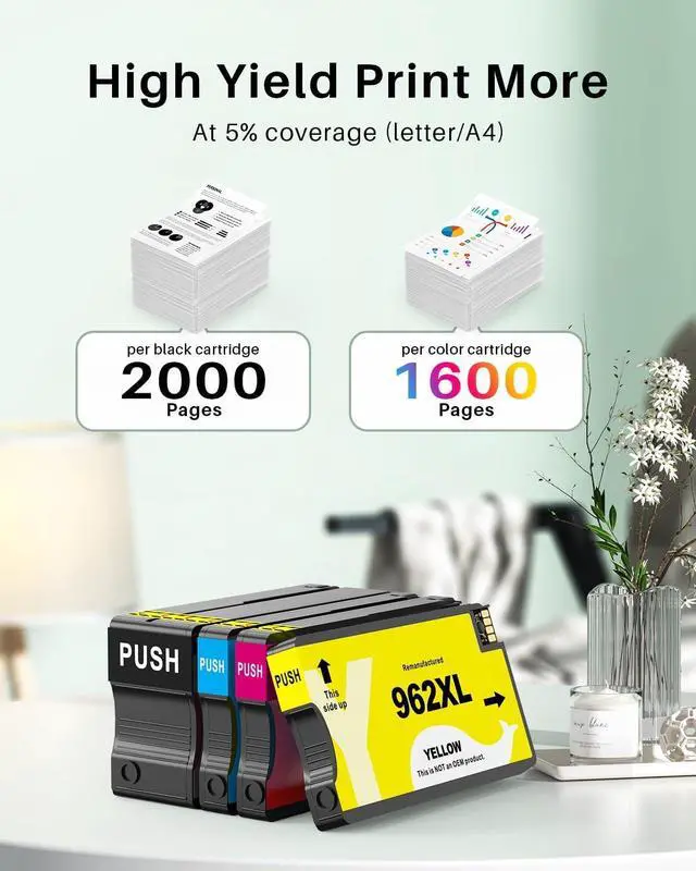 Alt view image 2 of 6 - 962XL Ink Cartridges Combo Pack Replacement for HP 962 XL 962 Ink,4 Pack