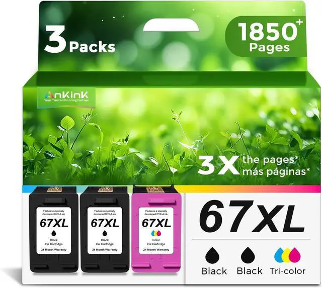 Main image of Ankink 67XL Ink Cartridges for HP 67 XL Black Color Combo 3-Pack Replacement for HP67 HP67XL for Printer 2700 2700e 4100 6400 4155e 2755e 2752e 4100e 6458 6455e 4152 6055e 6052e 4152e 2742e 6400e