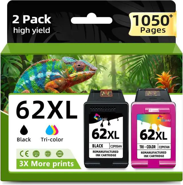 Main image of 62xl Ink Cartridges Replacement for HP Ink 62 XL HP62XL HP62 Black Color Combo Pack for Envy 5660 7640 7645 5540 5542 5549 5642 5660 5663 7644 5661 5662 OfficeJet 5745 5740 5741 5742 200 250 (2 Pack)