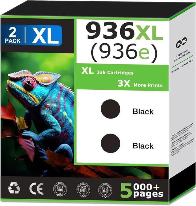 Main image of 936XL 936e Black Ink Cartridges Compatible With HP 936 Black Ink Compatible with OfficeJet Pro 9120 9122 9125 9128 9130 9117b 9120b 9130e 9125e 9128e High Yield Updated with V19.12.1 Chip (2 Pack)