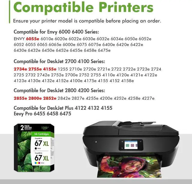 Alt view image 2 of 7 - 67 67XL Ink Cartridges Black/Color Combo Pack 2800e (1 Black,1 Tri-Color)
