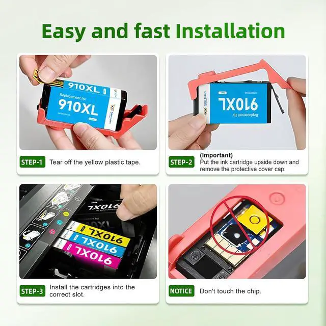 Alt view image 4 of 6 - 910XL Ink Cartridges for HP Printers Replacement for HP Ink 910XL 910 Combo Pack Work with OfficeJet Pro 8015e 8025e 8020e 8028e 8035e 8020 8022 8025 8035 Printer (4 Pack)