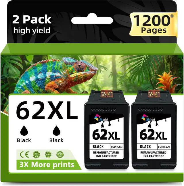 Main image of 62XL Ink Cartridges Black Replacement for HP Ink 62 XL HP62 HP62XL Fit for Envy 5660 7640 7645 5540 5542 5549 5642 5660 5663 7644 5661 5662 OfficeJet 5745 5740 5741 5742 200 250,2-Pack