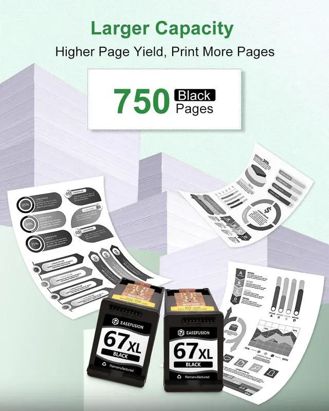 Alt view image 4 of 7 - EaseFusion Replacement for HP 67 67XL Black Ink Cartridge HP67 HP67XL