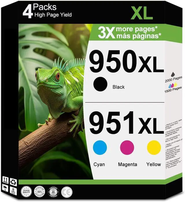 Main image of 950XL 951XL Ink Cartridges Compatible Replacement for HP 950 951 XL Combo Fit for OfficeJet Pro 8600 8610 8615 8620 8625 8630 8640 8660 8100 8110 251DW 276DW Printers (Black, Cyan, Magenta, Yellow)