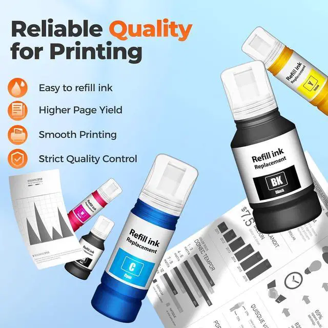 Alt view image 4 of 7 - Comptible for EPT542 Ink Refill Bottles ET-5150 ET-5170 ET-5180 ET-5850 ET-16600 Replacement for EPT542 Ink ET-5800 ET-16650 ET-5880 ET5850 ET5150 ET5170 ET5180 5850 5800 Printer, 5 Pack (2BK C M Y)