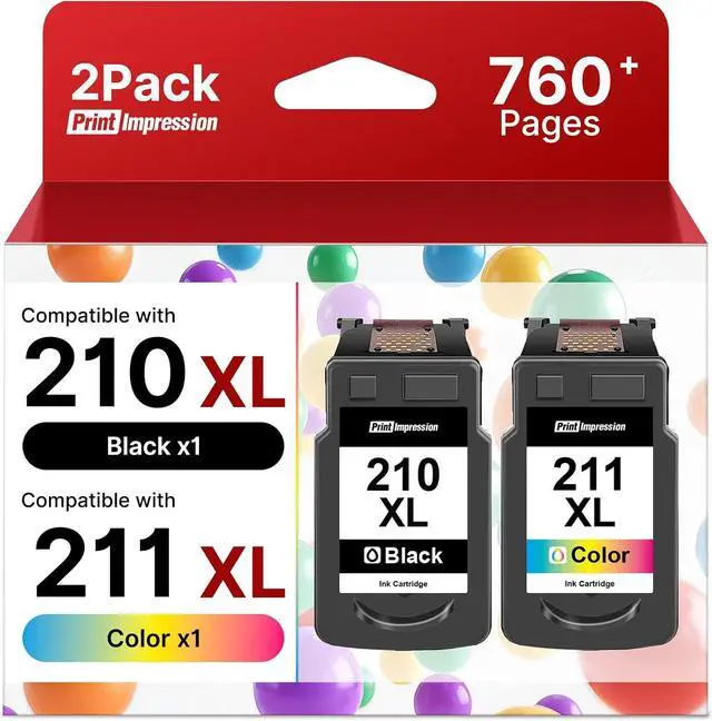 Main image of 210XL and 211XL Ink Cartridges Replacement for Canon 210 XL and 211 XL Ink Cartridges 211XL Color 210XL Black Ink Cartridge Work for IP2702 MP230 MP250 MP280 MP480 MX320 MX330 MX340 (1 Black,1 Color)
