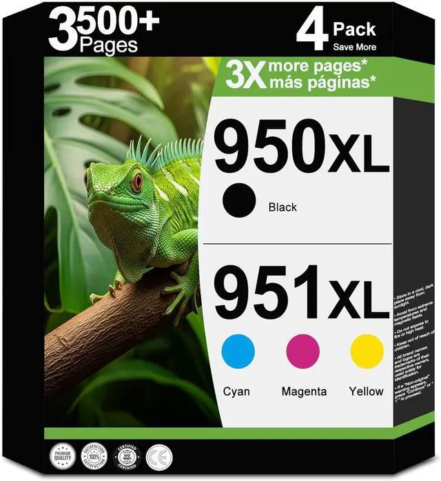 Main image of 950XL 951XL Ink Cartridges Compatible Replacement for HP 950 951 XL Combo Fit for OfficeJet Pro 8600, 8610, 8615, 8620, 8625, 8630, 8640, 8660, 8100, 8110, 251DW, 276DW Printers (4-Pack, C/Y/M/K)