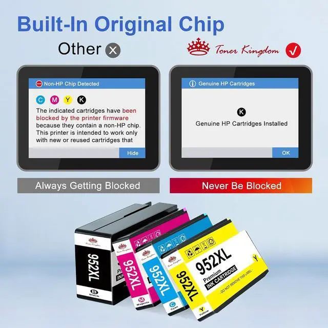 Alt view image 2 of 7 - Toner Kingdom Ink Cartridges Remanufactured for HP 952 XL Ink Cartridge Combo Pack Work for HP OfficeJet 8702 OfficeJet Pro 7720 7740 8210 8710 8720 8730 8740 Series (4 Pack Black Cyan Yellow Magenta)