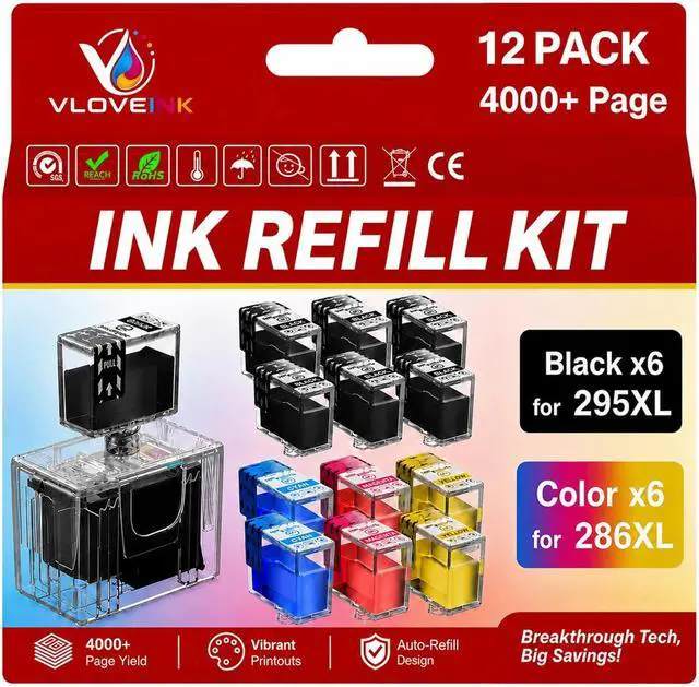 Main image of PG-295XL CL-286XL Ink Refill Kit for Canon PG-295 CL-286, 12 Pack