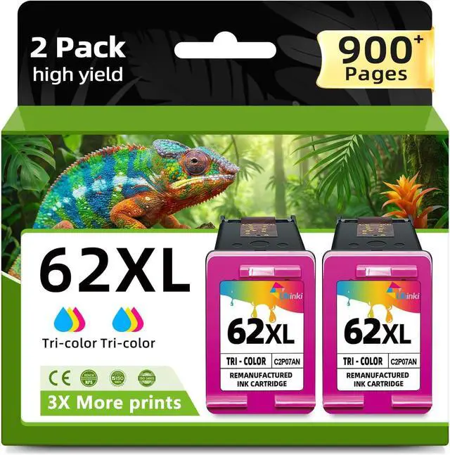 Main image of 62XL Tri-Color Ink Cartridge Combo Pack Replacement for HP 62 Ink (Tri-Color, 2-Pack) HP62 XL HP62XL Color Cartridges for 7640 5660 7645 5540 5643 5644 5646 5660 5661 5740 8040 Printer