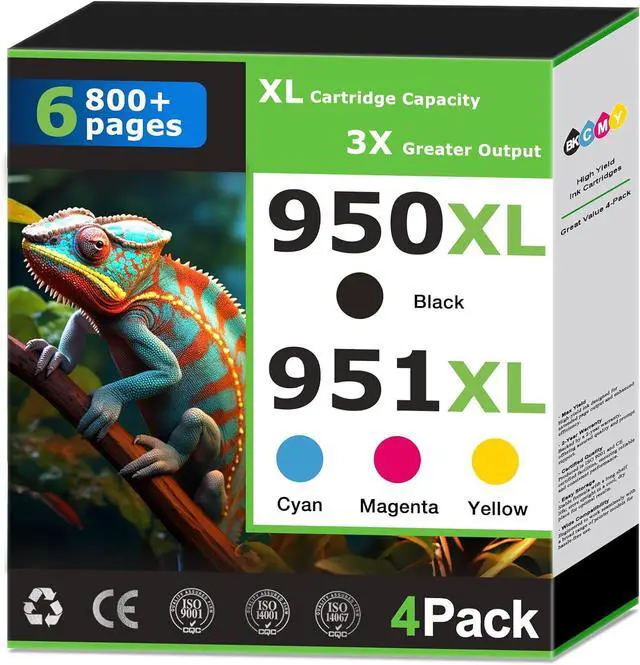 Main image of 950XL 951XL Ink Cartridges Compatible for HP 950 951 Ink Cartridges Combo Pack Work with HP Printer OfficeJet Pro 8600 8610 8620 8100 8630 8625 Printer 950 Black 951 Color Cyan Magenta Yellow(4 Pack)