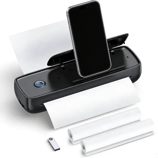 Main image of Portable Thermal Printer, Wireless & Bluetooth Mini Inkless Printer for Travel, Deep Black