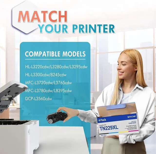 Alt view image 2 of 7 - TN229XL TN229 Toner Cartridges 4 Pack MFC-L3780CDW MFC-L3720CDW