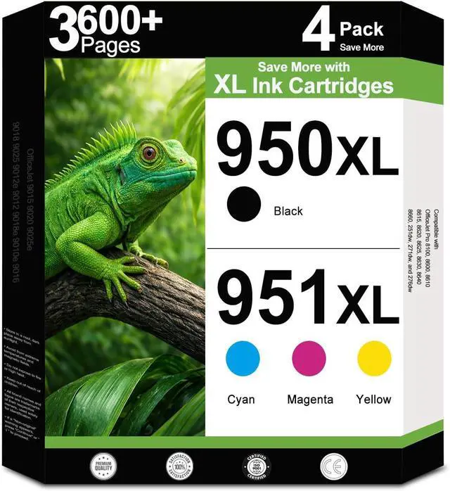 Main image of 950XL 951XL Combo Compatible for HP 950 951 XL Ink Cartridge Work for OfficeJet Pro 8640 8660 8100 8110 8600 8610 8615 8620 8625 8630 Printers with V27.2.1 Chip ( 4-Pack Black, Cyan, Magenta, Yellow )