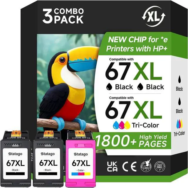 Main image of 67XL Ink Cartridges Black/Color Combo Pack Compatible for HP Ink 67 67XL Printer Ink 67 for DeskJet 2700e 2700 2855e 2800 2827e 2755e 2755 4155e 4255e for Envy 6000 6055e 6455e (3 Pack)