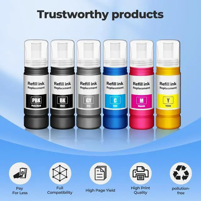 Alt view image 5 of 7 - Compatible for EPT552 Ink Bottles 6 Pack ET-8550 ET-8500 Replacement for EPT552 Ink Refill Bottle Work for Photo ET 8550 ET8550 Photo ET 8500 ET8500 8550 8500 Printers (BK PB C M Y GY)