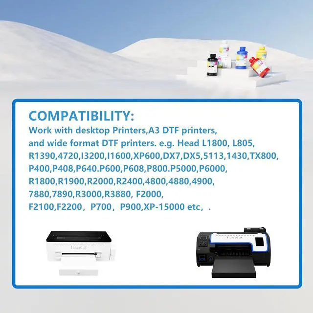 Alt view image 6 of 7 - Lancelot DTF Ink 250ml x6 Set, CMYK+2W for DTF Printers