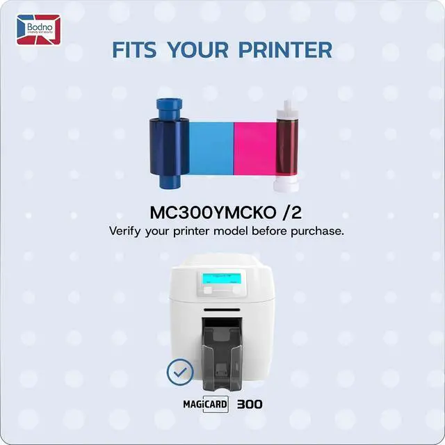 Alt view image 2 of 7 - Magicard 300 Printer MC300YMCKO Color Ribbon - YMCKO - 300 Prints with Bodno Premium CR80 30 Mil Graphic Quality PVC Cards - Qty 300