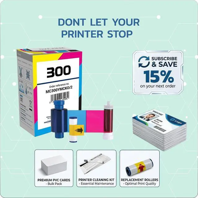 Alt view image 7 of 7 - Magicard 300 Printer MC300YMCKO Color Ribbon - YMCKO - 300 Prints with Bodno Premium CR80 30 Mil Graphic Quality PVC Cards - Qty 300