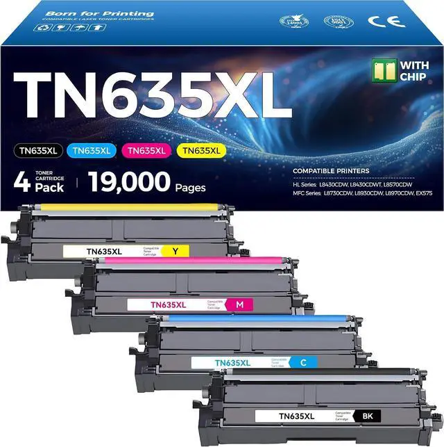 Main image of TN635XL TN635 Toner Cartridge Set 4-Pack High Yield Replacement Compatible for Brother HL-L8430CDW HL-L8570CDW L8430CDWT MFC-L8730CDW MFC-L8930CDW MFC-L8970CDW EX575 Printer Black Cyan Magenta Yellow
