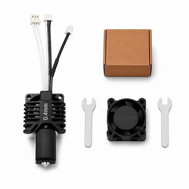 Main image of 3D Printer Hotend Complete Kit Compatible with Bambu Lab X1, X1C Carbon, Plug-and-Play Replacement, Hardened Steel 0.4mm Nozzle, Ceramic Heater, Thermistor, Cooling Fan, Heating Block(0.4mm