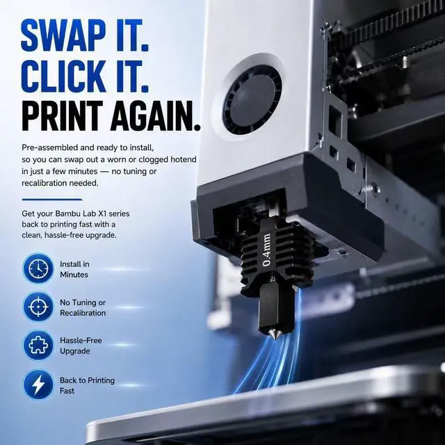 Alt view image 3 of 7 - 3D Printer Hotend Complete Kit Compatible with Bambu Lab X1, X1C Carbon, Plug-and-Play Replacement, Hardened Steel 0.4mm Nozzle, Ceramic Heater, Thermistor, Cooling Fan, Heating Block(0.4mm