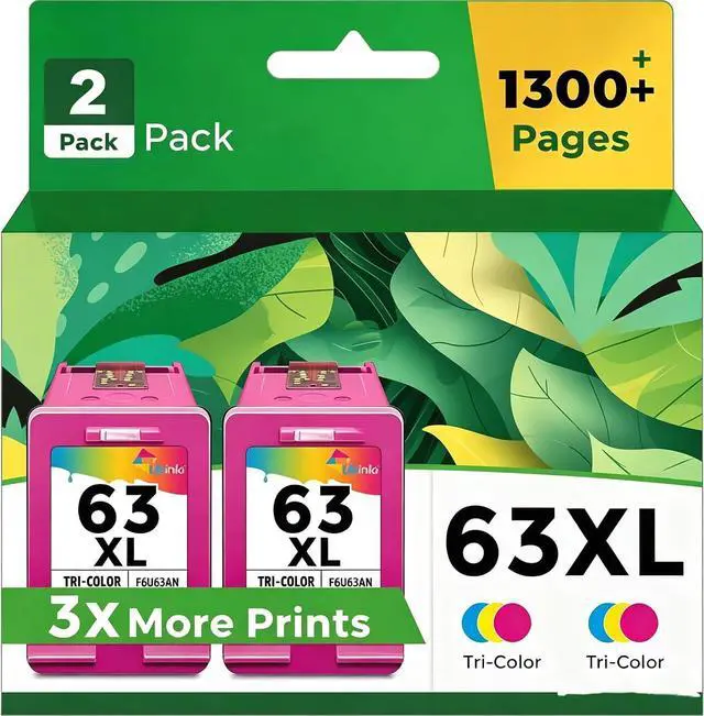 Main image of 63XL Color Ink Cartridge Replacement for HP Ink 63 XL 63XL Tri-Color to Work with 3830 4520 4650 5258 5255 5200 4655 4652 4512 5252 2132 1112 5222 4510 2130 3833 4654 4511 Printer (High-Yield,2-Pack)
